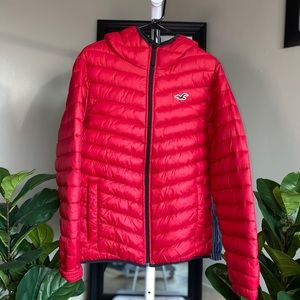 Hollister Red Puffer Bubble Winter Coat with Hood
